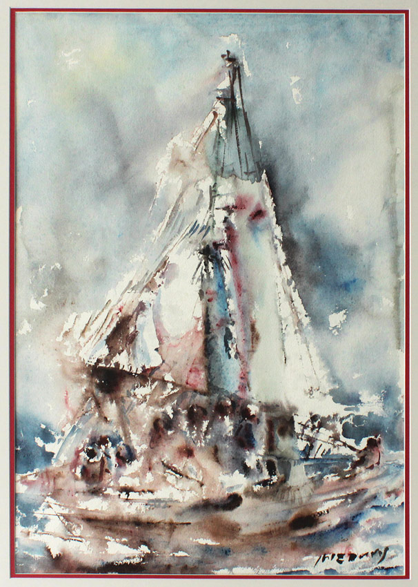 Appraisal: IRIZARRY Epifanio American - Sailboat Watercolor Sight size '' x