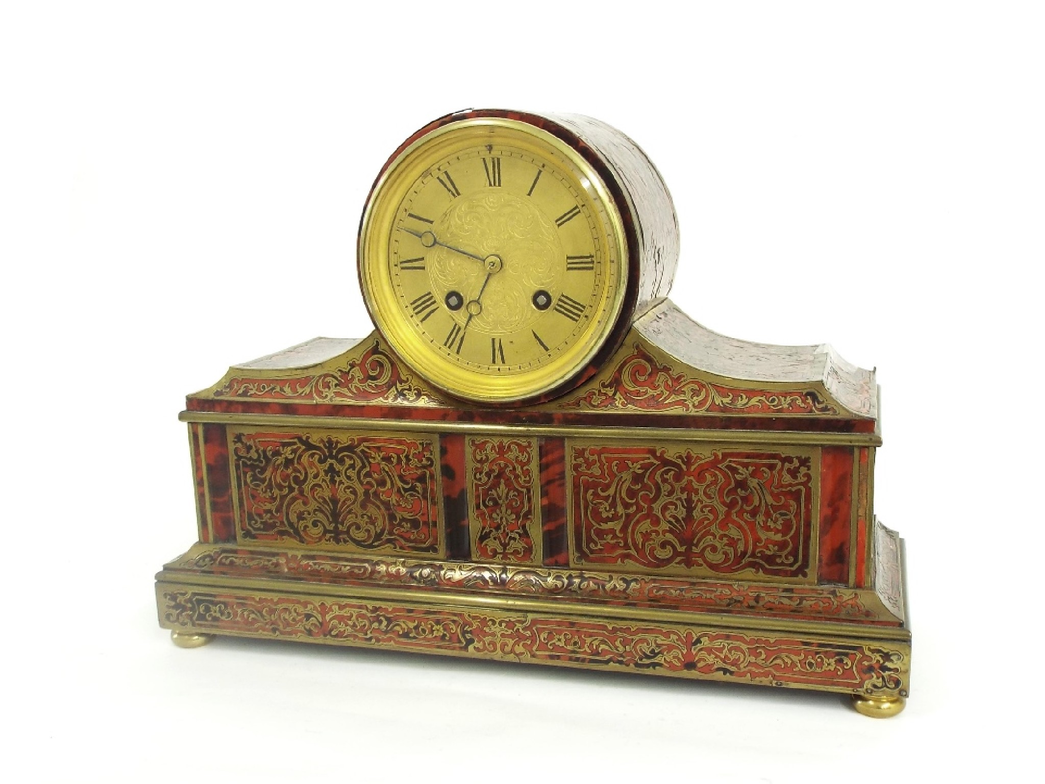 Appraisal: French boulle two train drumhead mantel clock striking on a