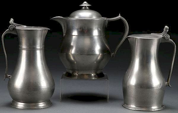 Appraisal: EARLY AMERICAN PEWTER PITCHERS AND MEASURES AN EARLY AMERICAN PEWTER