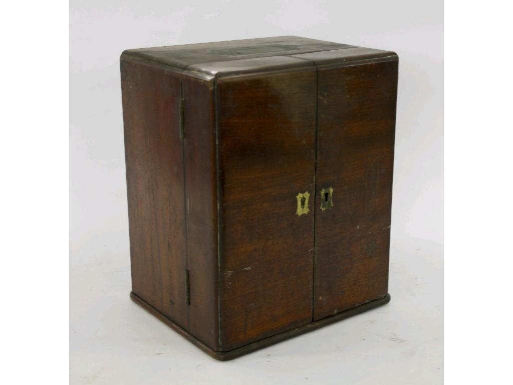 Appraisal: th century mahogany campaign apothecary's table cabinet the top fitted