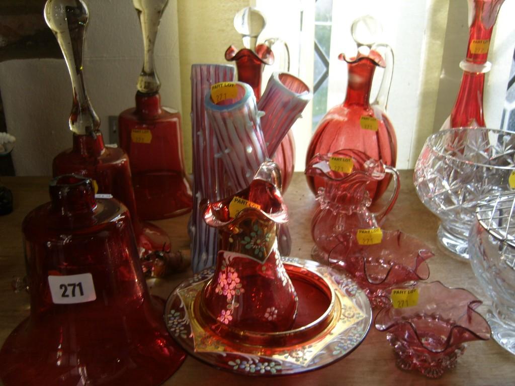 Appraisal: A collection of th century cranberry glassware including three large