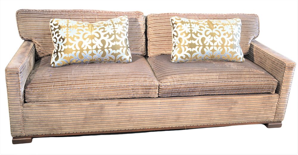 Appraisal: Charles Stewart and Custom Upholstered Sofa having down pillows length