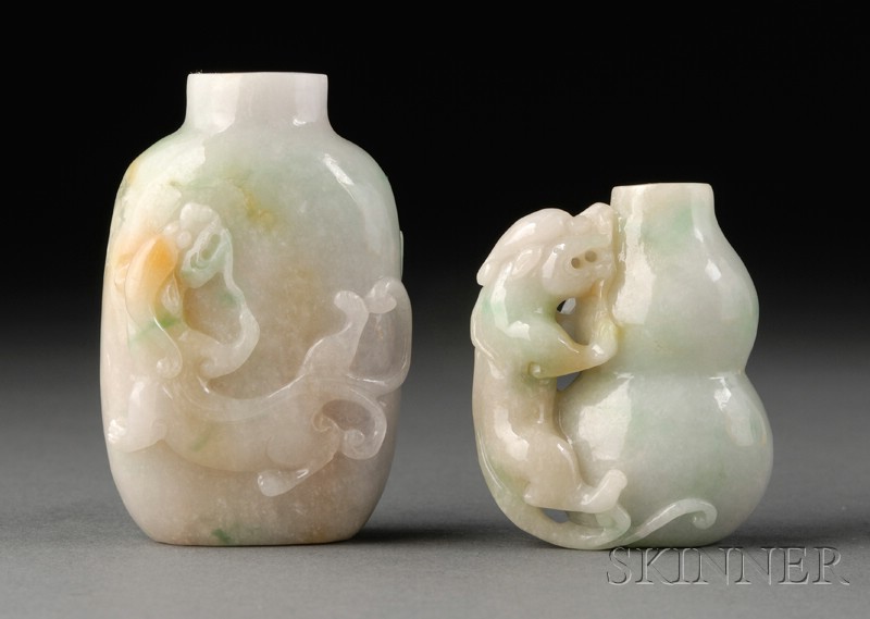 Appraisal: Two Jade Snuff Bottles pale lavender-gray with apple green markings