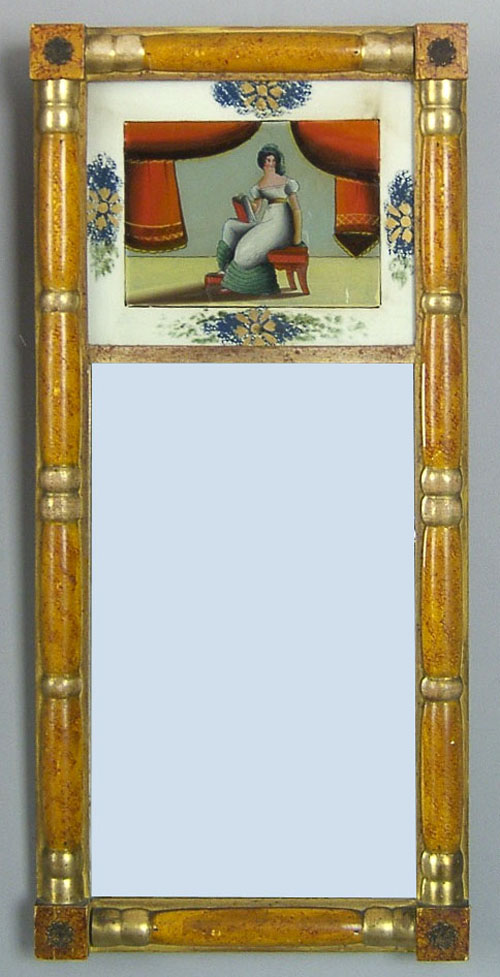 Appraisal: Late Federal painted mirror ca with eglomise panel of a