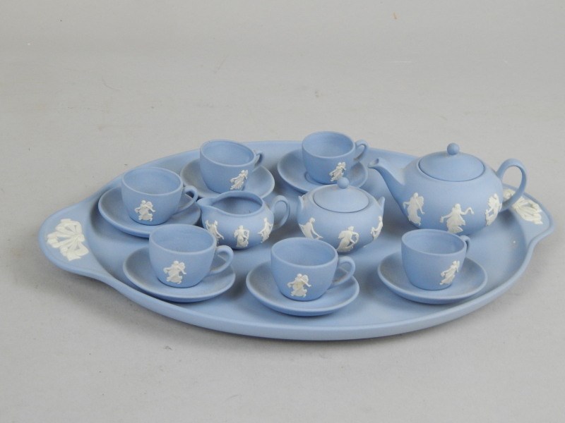 Appraisal: A Wedgwood blue Jasperware miniature part tea set with original