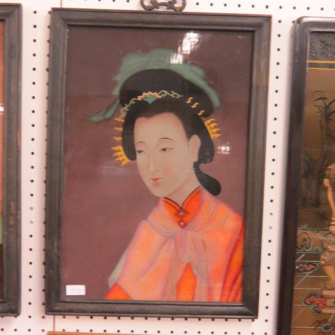 Appraisal: Chinese Reverse Painting on Glass young lady x