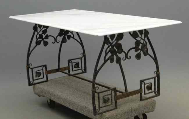 Appraisal: Marble top cast iron base patio table Top '' x