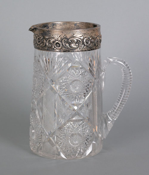 Appraisal: Sterling silver mounted cut glass water pitcher late th c