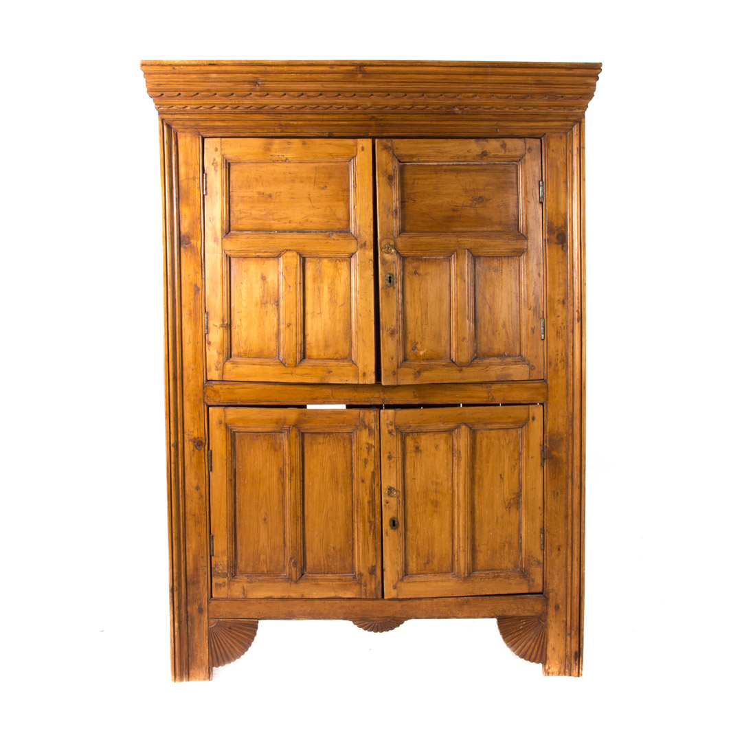 Appraisal: Irish scrubbed pine cabinet flat top with molded cornice compartment