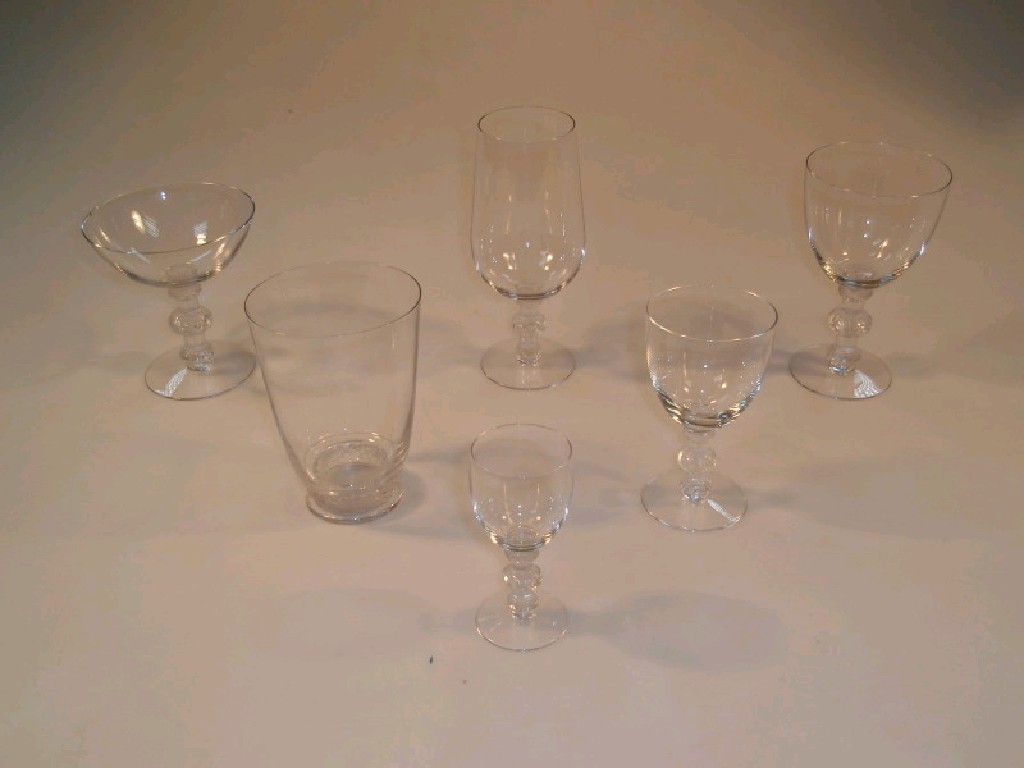 Appraisal: A suite of Lalique table glass each with triple knopped