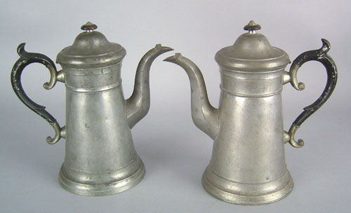 Appraisal: Pair of pewter coffee pots early th c inscribed F