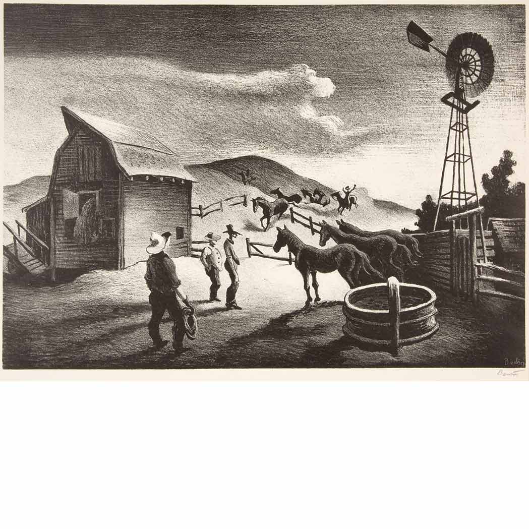 Appraisal: Thomas Hart Benton - THE CORRAL FATH Lithograph signed in