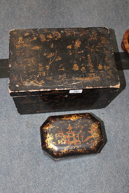 Appraisal: AN ANTIQUE CHINESE LACQUERED BOX decorated with chinoiserie scenes cm