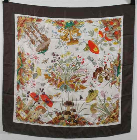 Appraisal: GUCCI SILK SCARF Gucci logo V Accornero signature Depicts scenes