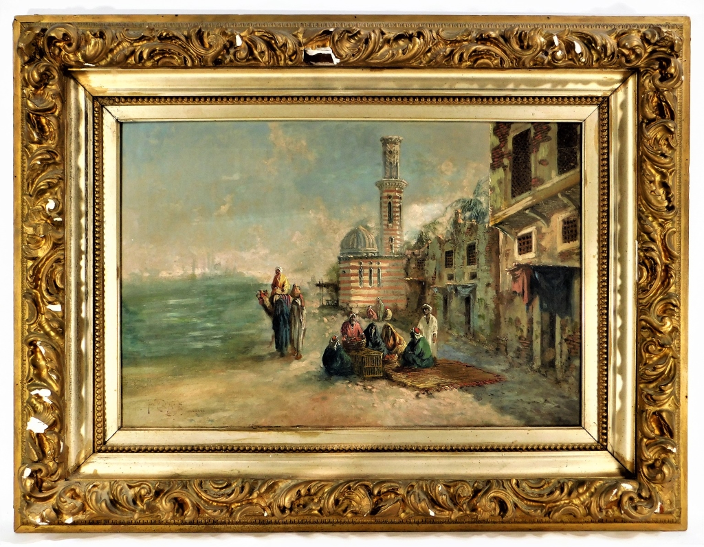 Appraisal: C FRENCH ORIENTALIST COASTAL MARKET O C PAINTING France th