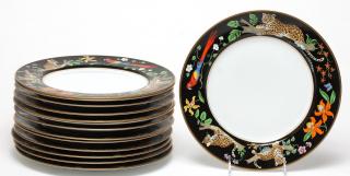 Appraisal: Lynn Chase Jaguar Jungle Dinner Plates The black rims with