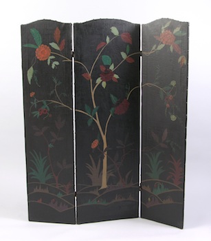 Appraisal: A Leather Upholstered Three Panel Folding Screen With the two