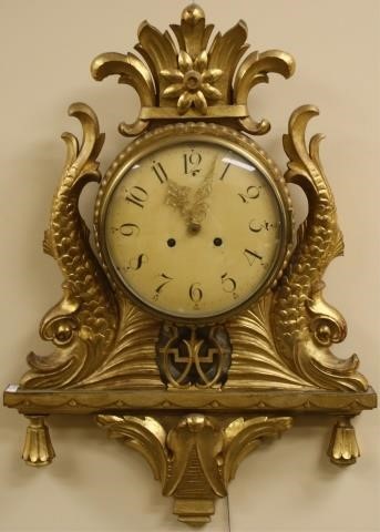 Appraisal: TH CENTURY EUROPEAN DECORATIVE WALL CLOCK CARVED AND GILDED FRAME