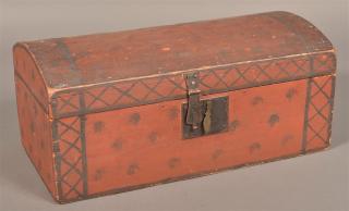 Appraisal: New England Paint Decorated Miniature Trunk New England th Century