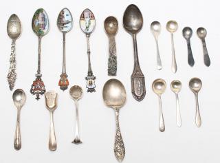 Appraisal: Assorted Antique Silver Spoons The majority salt and enameled souvenir