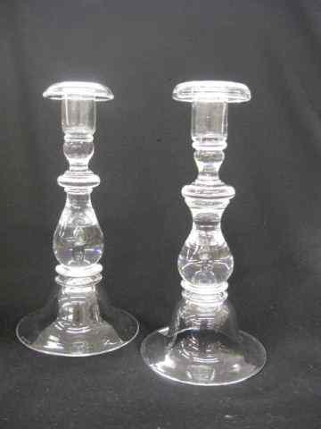 Appraisal: Steuben Crystal Candlesticks teardrop interior '' signed excellent