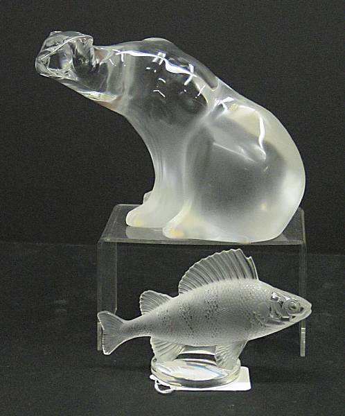 Appraisal: A Lalique frosted and clear glass polar bear and fish