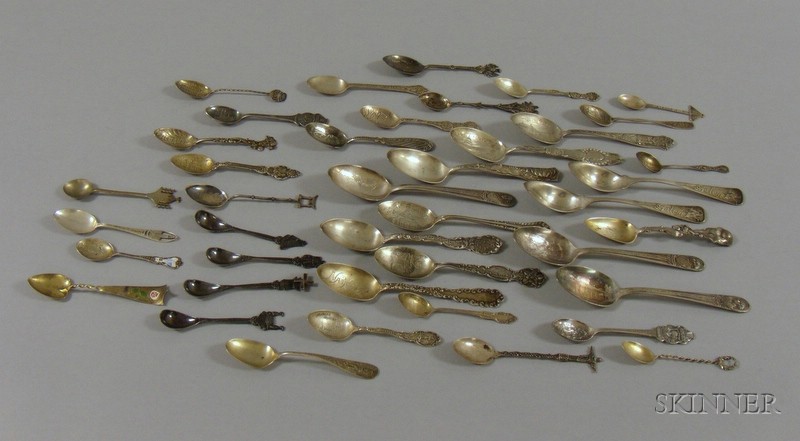 Appraisal: Approximately Forty Souvenir and Other Spoons sterling silver plated and