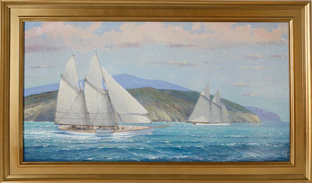 Appraisal: William Lowe Oil on Linen Schooner Off the Island William