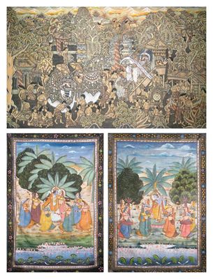 Appraisal: A Balanese textile paintings of figures in a landscape and