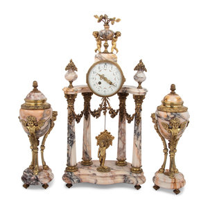 Appraisal: A Louis XVI Style Gilt Metal Mounted Marble Clock Garniture