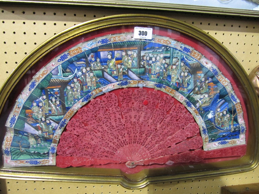 Appraisal: Oriental handpainted fan in display case