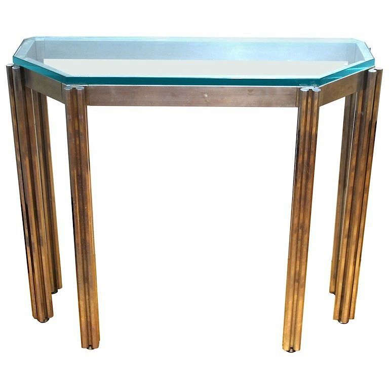 Appraisal: Alessandro Albrizzi Chrome Glass Top Console Table Alessandro Albrizzi mid-century