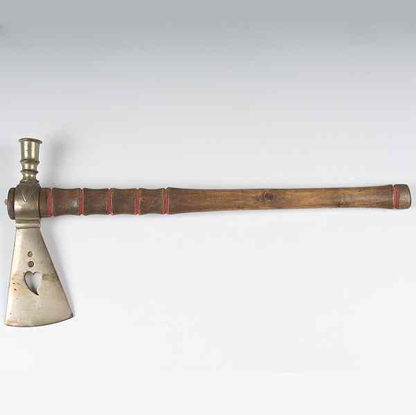 Appraisal: Plains-Style Missouri Pipe Tomahawk reproduction Brass head pierced with weeping