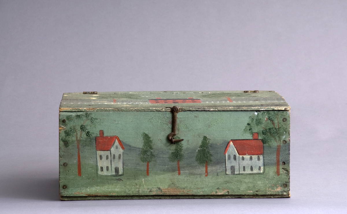 Appraisal: AMERICAN PAINT DECORATED STORAGE BOX IN THE MANNER OF RUFUS