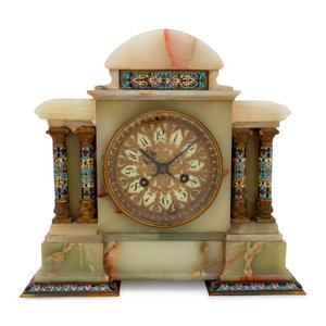 Appraisal: A French Onyx and Champlev Mantel Clock Circa Height x