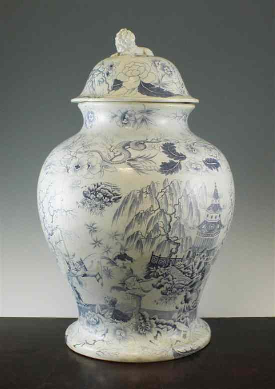 Appraisal: A large English ironstone baluster vase and cover first half