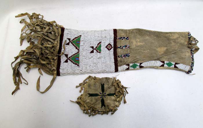 Appraisal: TWO NATIVE AMERICAN BEADED BUCKSKIN BAGS plains Indian pipe bag