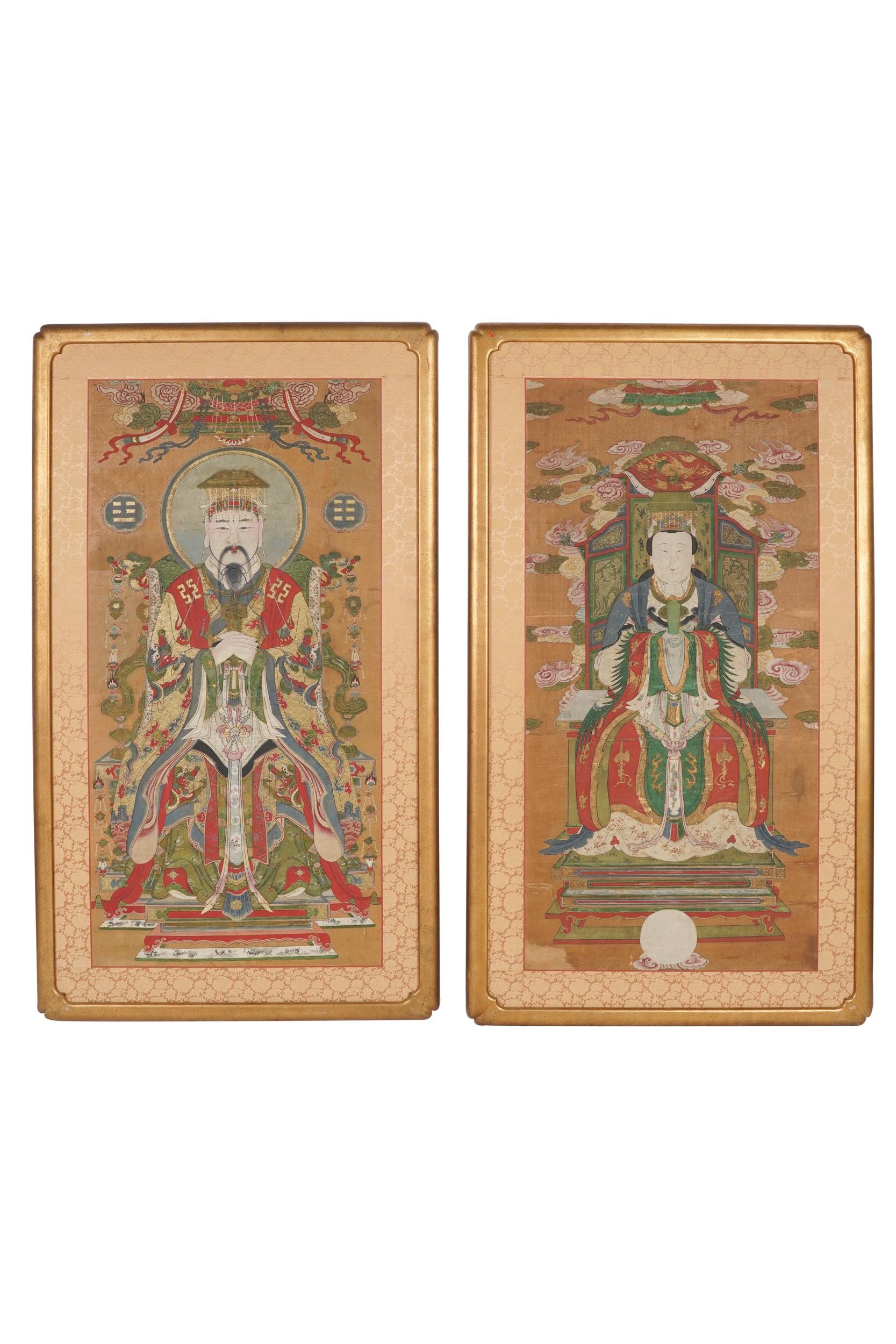 Appraisal: PAIR OF CHINESE ANCESTRAL PORTRAITS each mounted to a panel