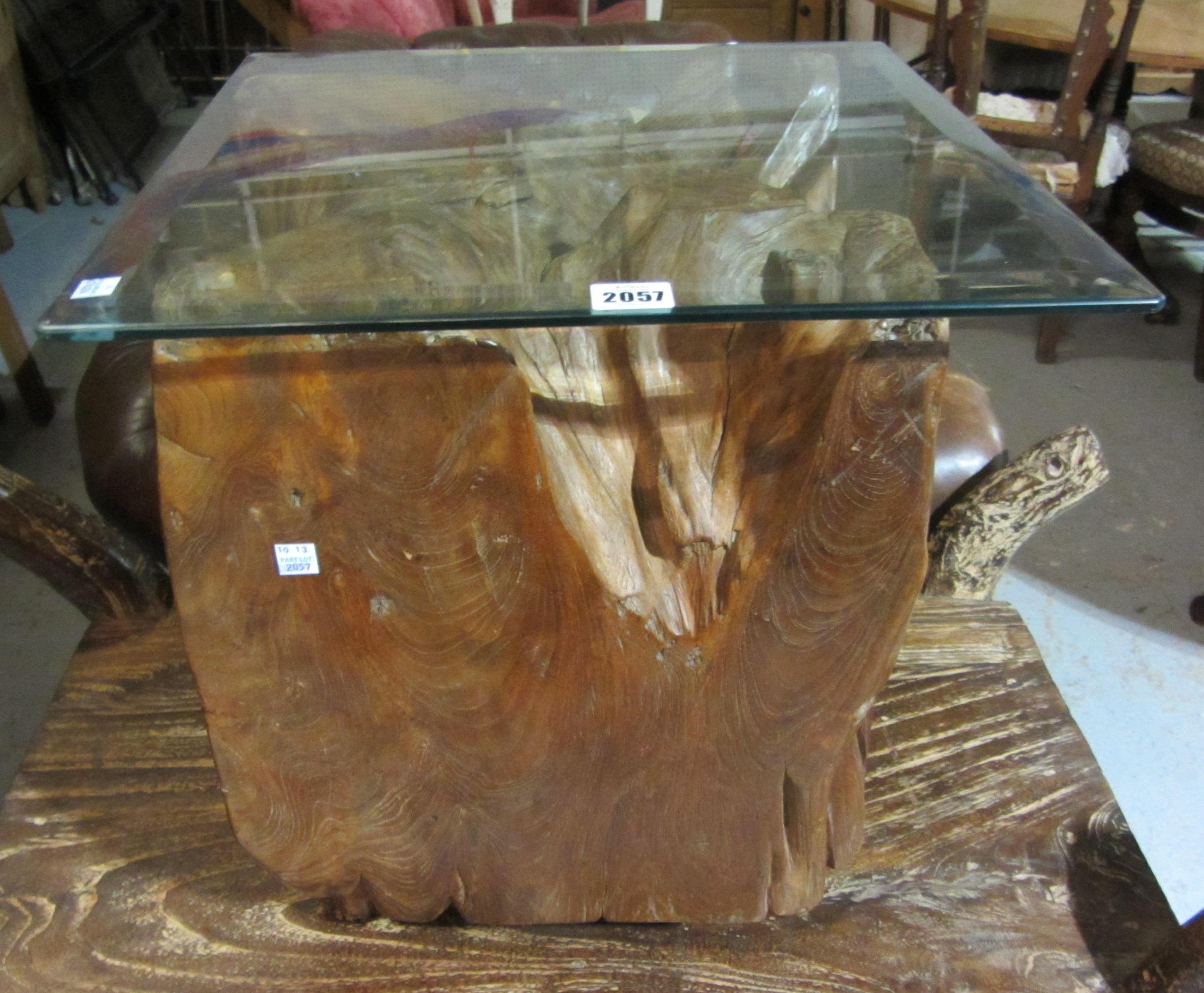 Appraisal: A small hardwood root coffee table with glass top