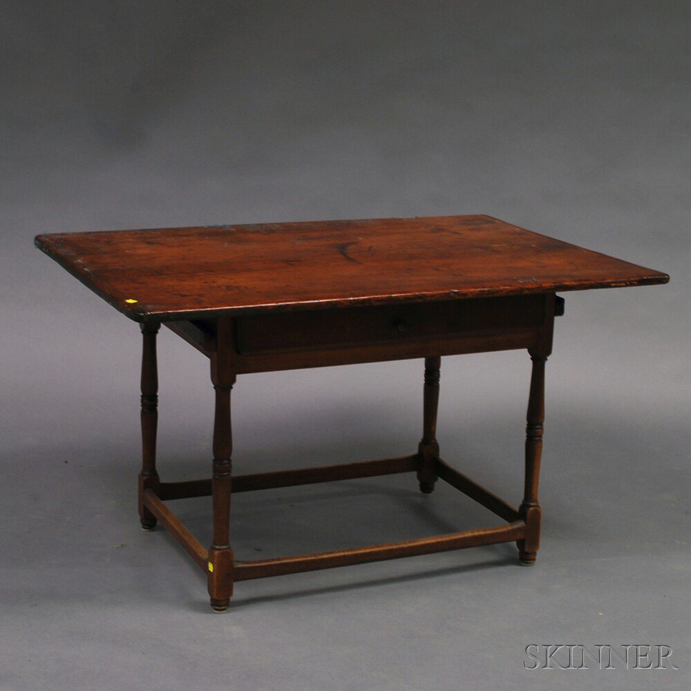 Appraisal: Maple and Pine One-drawer Tavern Table America the pine overhanging