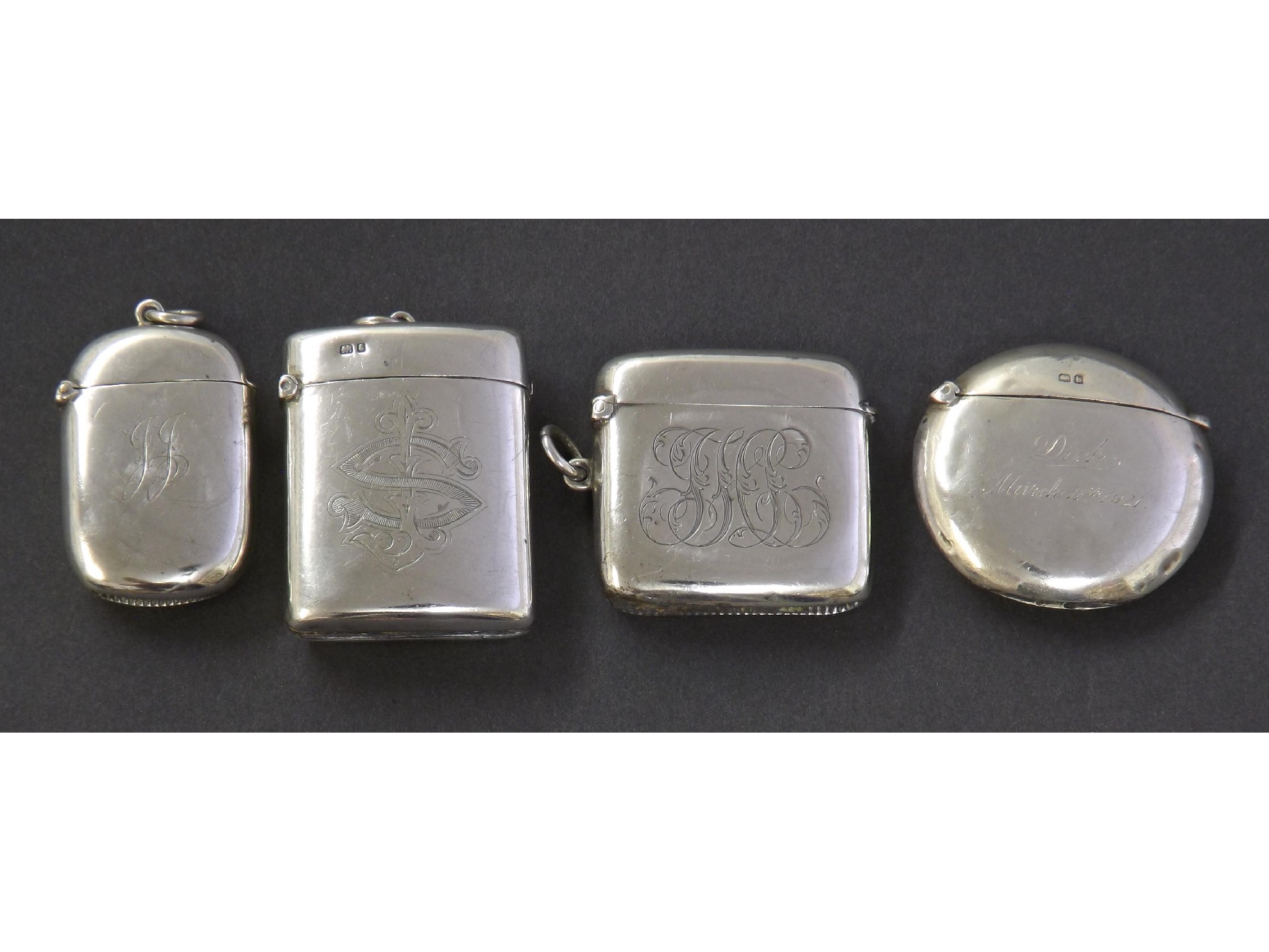 Appraisal: Four silver vesta cases to include a circular vesta case