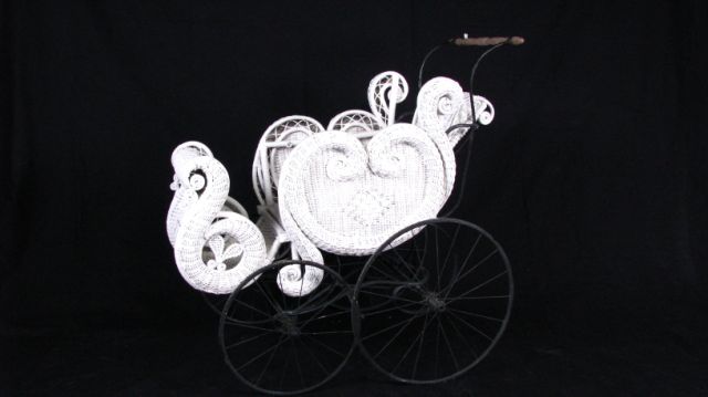 Appraisal: Antique Wicker Ornate Baby Buggy painted white