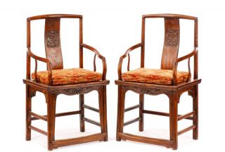 Appraisal: Pair Chinese Ming Style Yoke Back Armchairs Chinese mid th