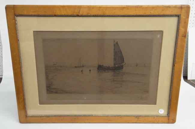 Appraisal: th c ship print signed illegibly Sight '' x ''