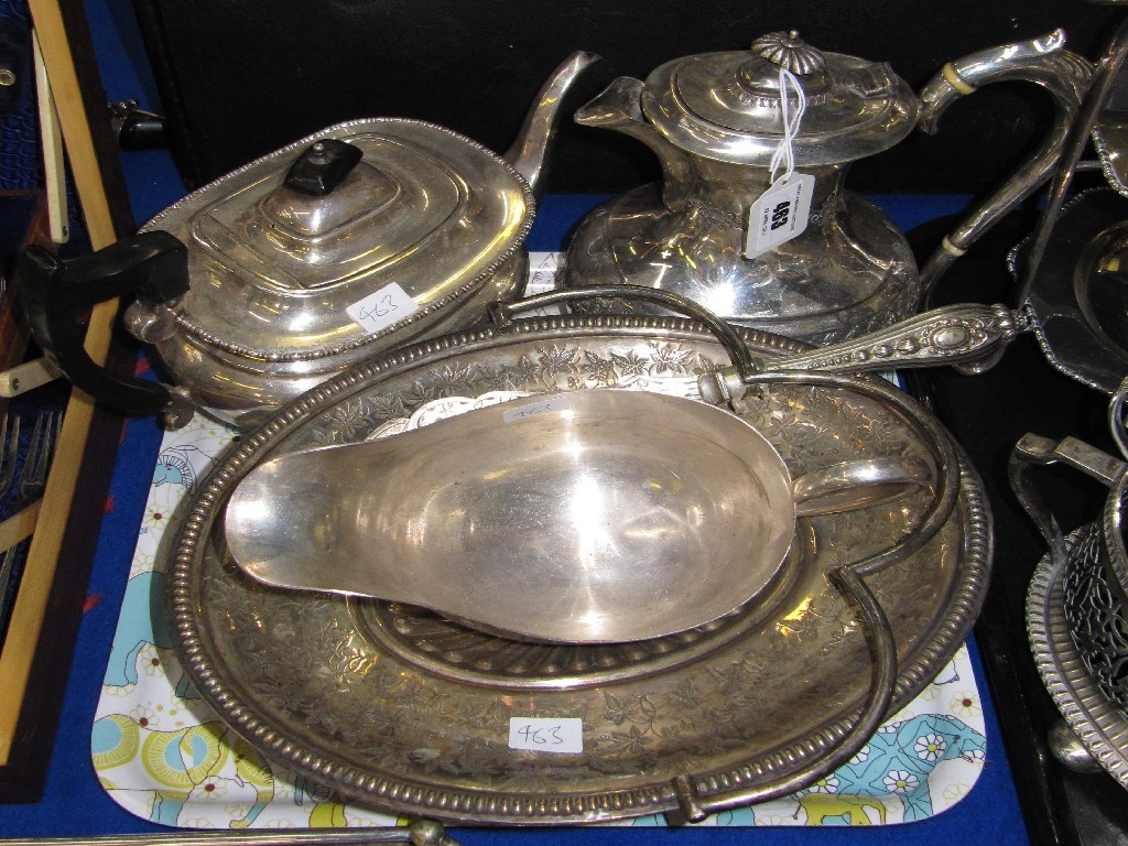 Appraisal: Tray lot of EP - teapot water pot sauce boat