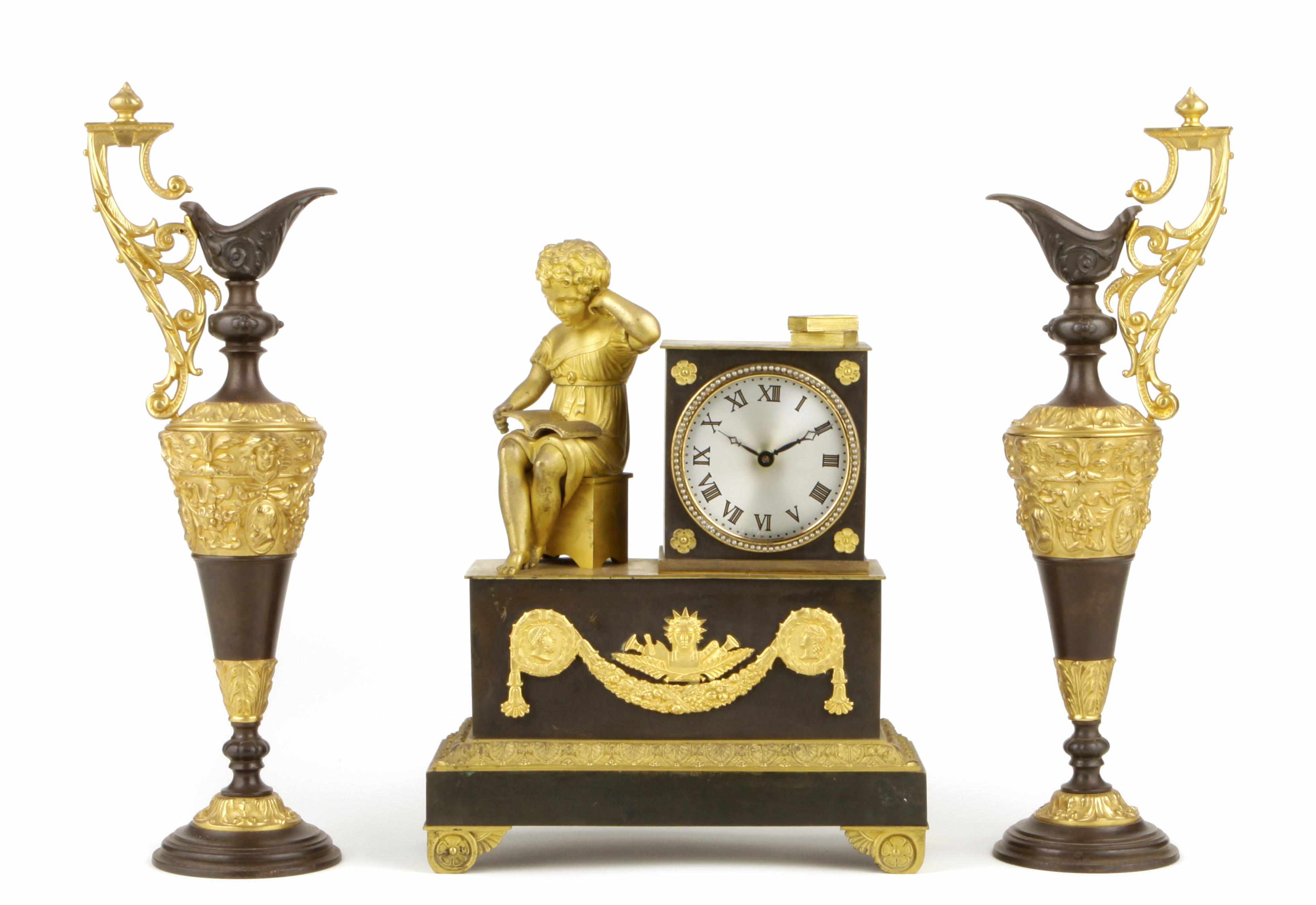 Appraisal: A French gilt and patinated bronze mantel clock with alterations