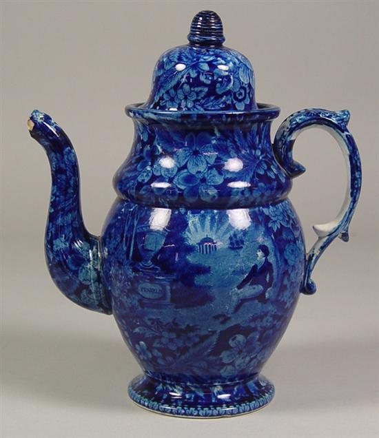 Appraisal: Historical Blue Staffordshire Coffee Pot th Century LaFayette at the