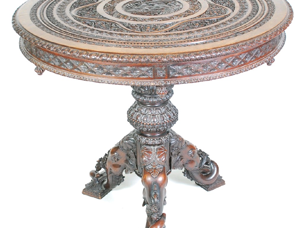 Appraisal: IMPRESSIVE TH CENTURY ANGLO INDIAN CARVED ROSEWOOD PEDESTAL OCCASIONAL TABLE