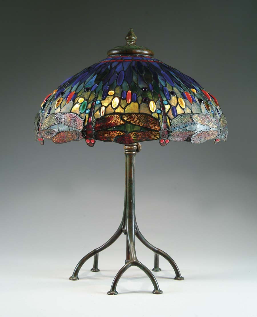 Appraisal: REPRODUCTION DROP-HEAD DRAGONFLY LAMP Very nice reproduction drop-head dragonfly lamp