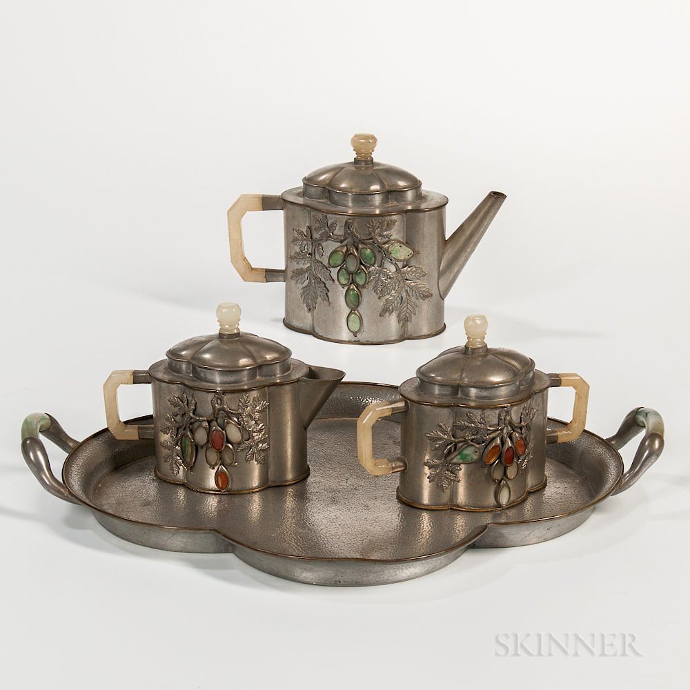 Appraisal: Export Pewter Tea Set with Tray Export Pewter Tea Set